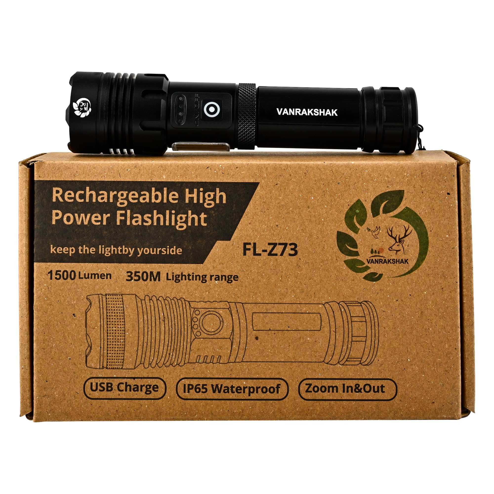 VANRAKSHAK FL-Z73 3000 Lumens White-Laser Rechargeable Flashlight
